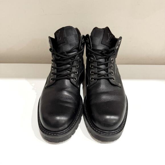 Louis Vuitton Leather/Damier Ebene Canvas Oberkampf High Top Combat Boot Black 7 - Picture 3 of 7
